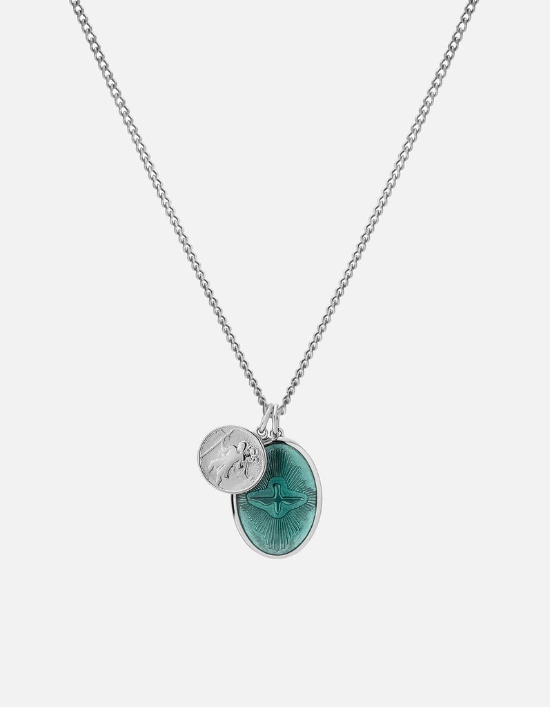 Miansai Necklaces Mini Dove Pendant Necklace, Silver/Teal Polished Teal / 24 in. / Monogram: No