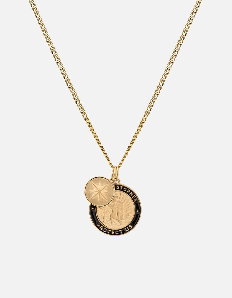 Miansai Necklaces Saint Christopher Surf Necklace, Gold Vermeil/Black Black / 18 in. / Monogram: No