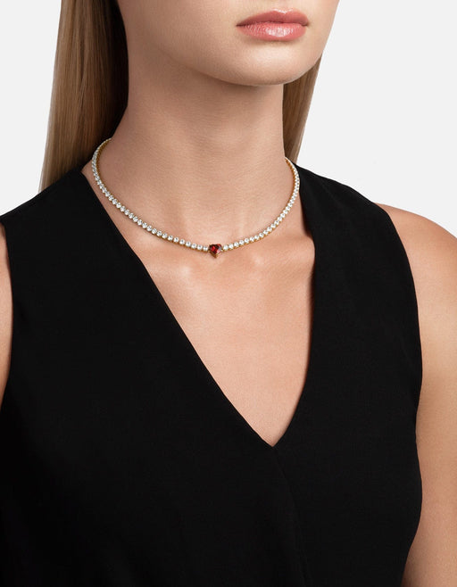 Miansai Necklaces Philo Heart Tennis Choker, Gold Vermeil/Topaz & Garnet Red/White / 15 in.