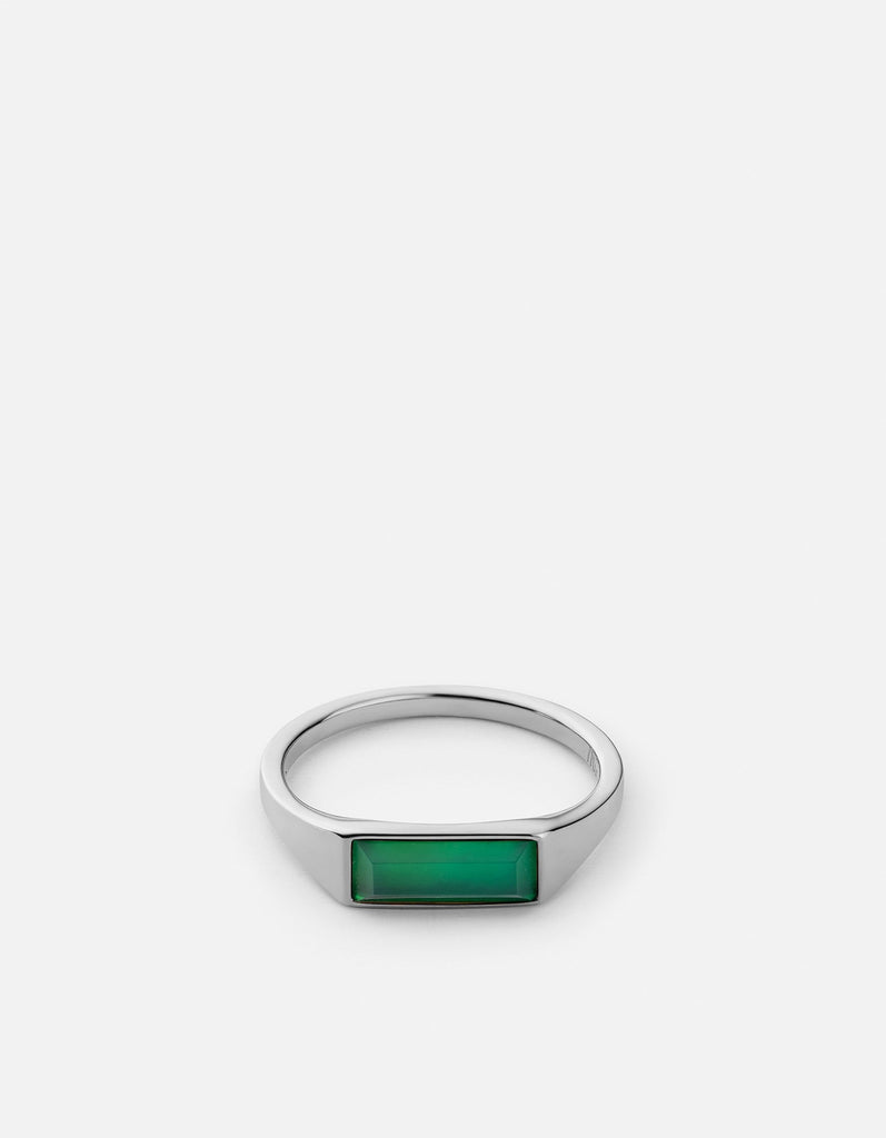 Miansai Rings Thin Lennox Light Jasper Ring, Sterling Silver Light Green / 8