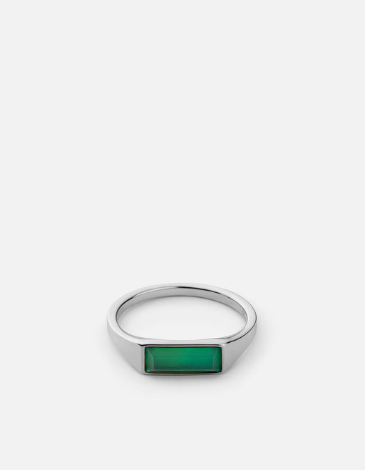 Miansai Rings Thin Lennox Light Jasper Ring, Sterling Silver Light Green / 8