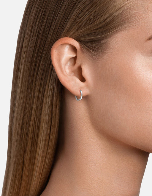 Miansai Earrings Linear Huggie Earrings, 14k White Gold Pavé Polished Gold / Pair
