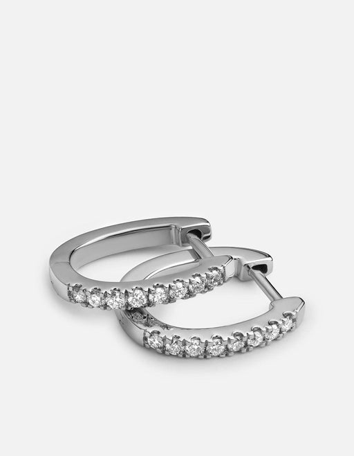 Miansai Earrings Linear Huggie Earrings, 14k White Gold Pavé Polished Gold / Pair
