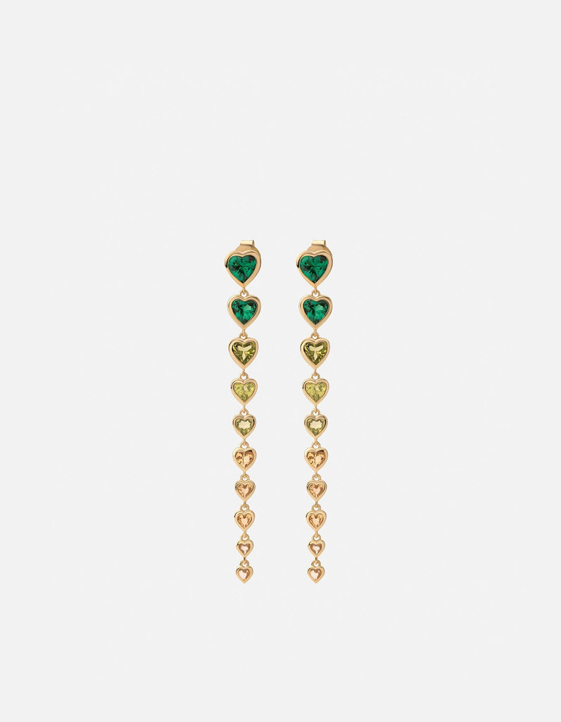 Miansai Earrings Tali Multi Heart Earrings, Gold Vermeil Green / Pair
