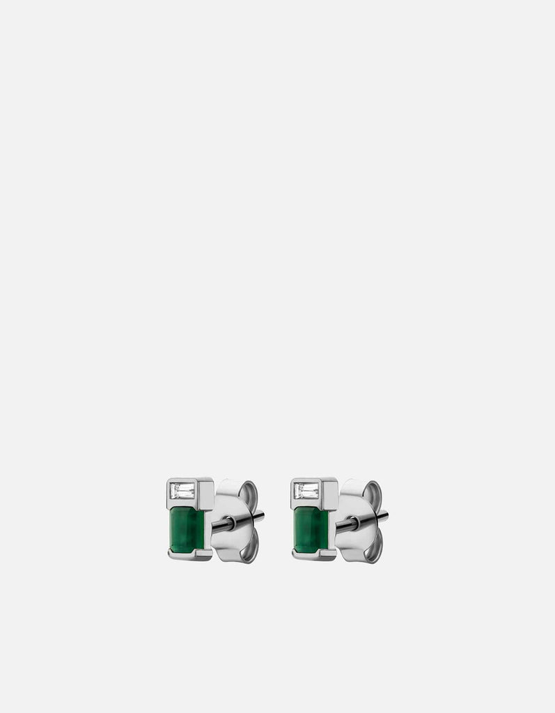 Miansai Earrings Everett Agate Stud Earrings, Sterling Silver/Baguette Sapphire Green / Pair