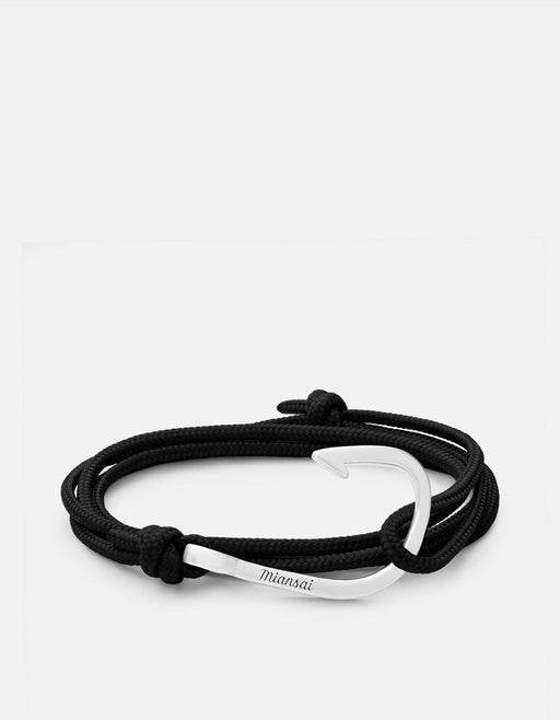 Miansai Hooks/Anchors Hook Rope, Silver Solid Black / Stainless Silver / Monogram: No