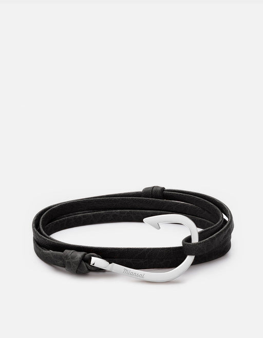 Miansai Hooks/Anchors Hook Leather, Silver Asphalt / Stainless Steel / Monogram: No