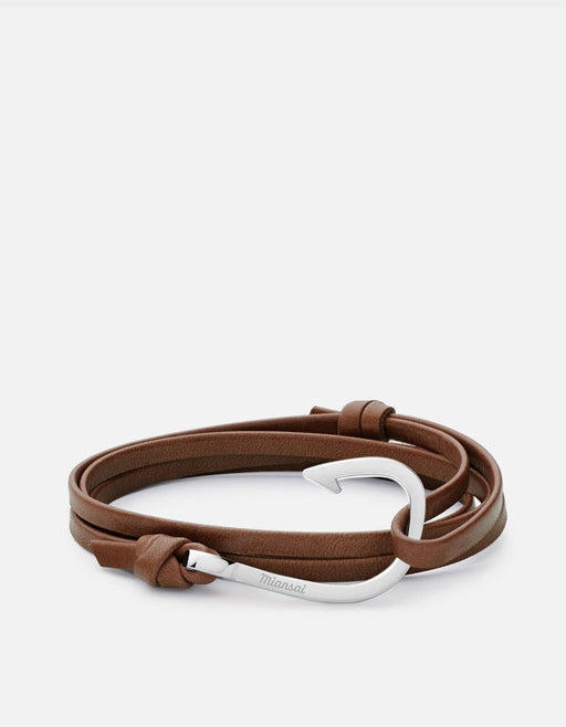 Miansai Hooks/Anchors Hook Leather, Silver Brown / Stainless Steel / Monogram: No