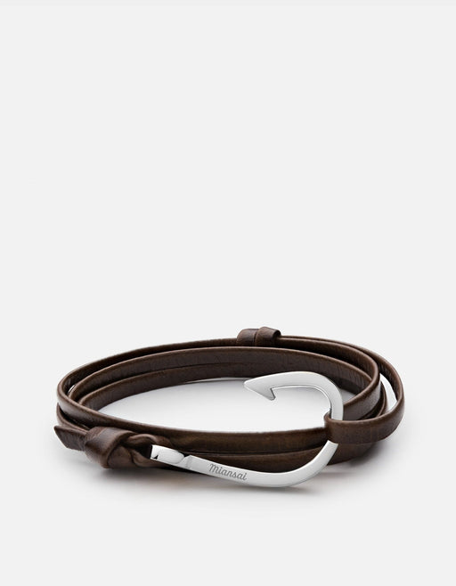 Miansai Hooks/Anchors Hook Leather, Silver Cafecito / Stainless Steel / Monogram: No