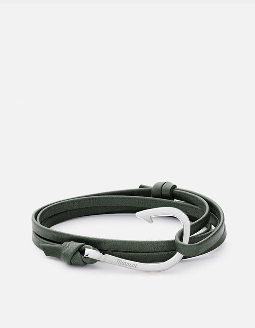 Miansai Hooks/Anchors Hook Leather, Silver Hunter Green / Stainless Steel / Monogram: No