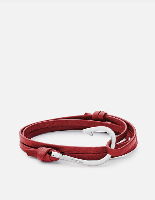 Miansai Hooks/Anchors Hook Leather, Silver Red / Stainless Steel / Monogram: No