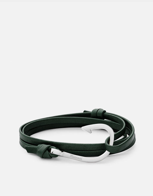Miansai Hooks/Anchors Hook Leather, Silver Verde / Stainless Steel / Monogram: No