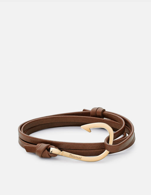 Miansai Hooks/Anchors Hook Leather, Gold Brown / Gold Plated / Monogram: No
