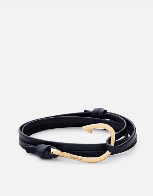 Miansai Hooks/Anchors Hook Leather, Gold Navy Blue / Gold Plated / Monogram: No