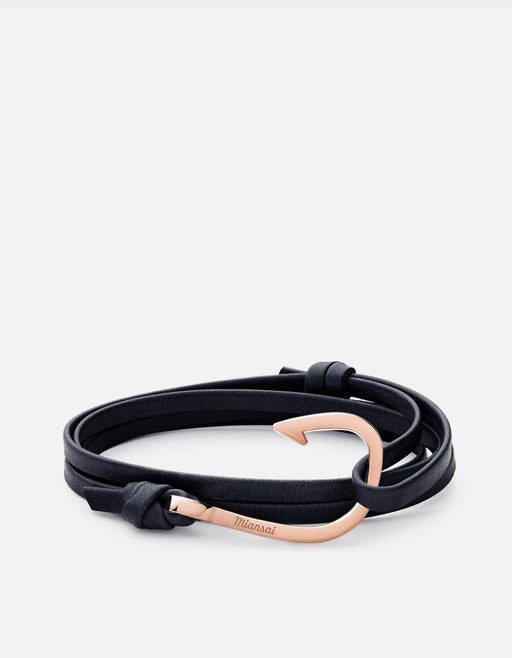 Miansai Hooks/Anchors Hook Leather, Rose Navy Blue / Rose Plated