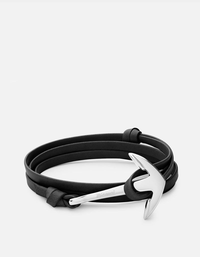 Miansai Hooks/Anchors Anchor Leather, Silver Black / Stainless Steel / Monogram: No