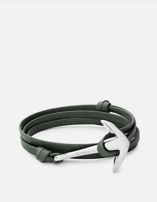 Miansai Hooks/Anchors Anchor Leather, Silver Hunter Green / Stainless Steel / Monogram: No