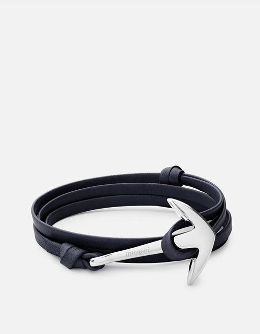 Miansai Hooks/Anchors Anchor Leather, Silver Navy Blue / Stainless Steel / Monogram: No