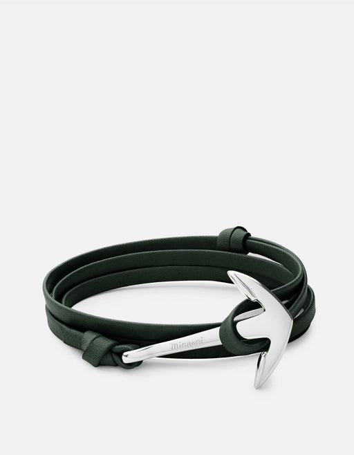 Miansai Hooks/Anchors Anchor Leather, Silver Verde / Stainless Steel / Monogram: No