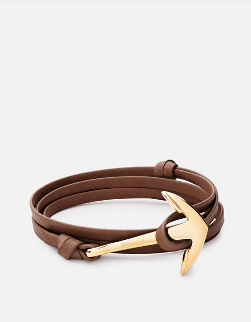 Miansai Hooks/Anchors Anchor Leather, Gold Brown / Gold Plated / Monogram: No