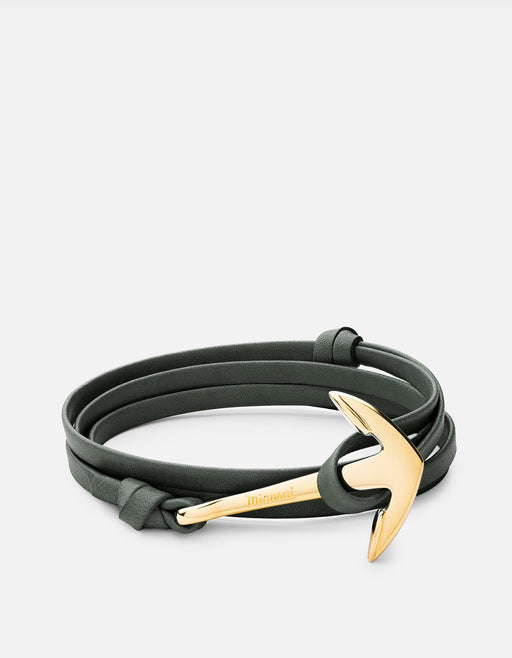 Miansai Hooks/Anchors Anchor Leather, Gold Hunter Green / Gold Plated / Monogram: No