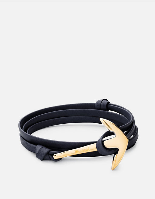 Miansai Hooks/Anchors Anchor Leather, Gold Navy Blue / Gold Plated / Monogram: No