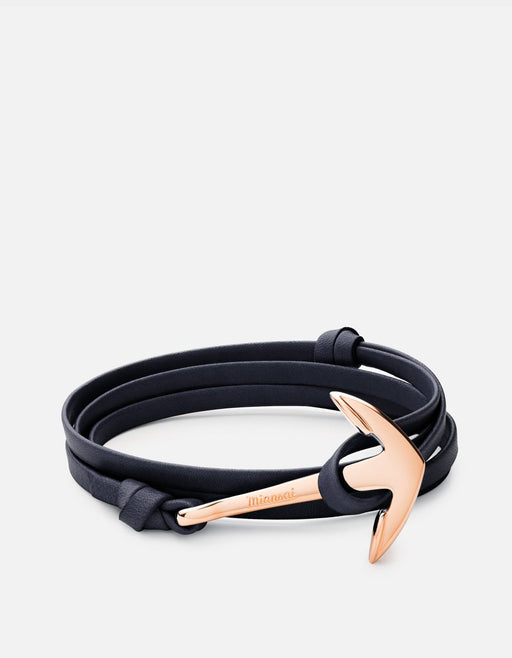 Miansai Hooks/Anchors Anchor Leather, Rose Navy Blue / Rose Plated