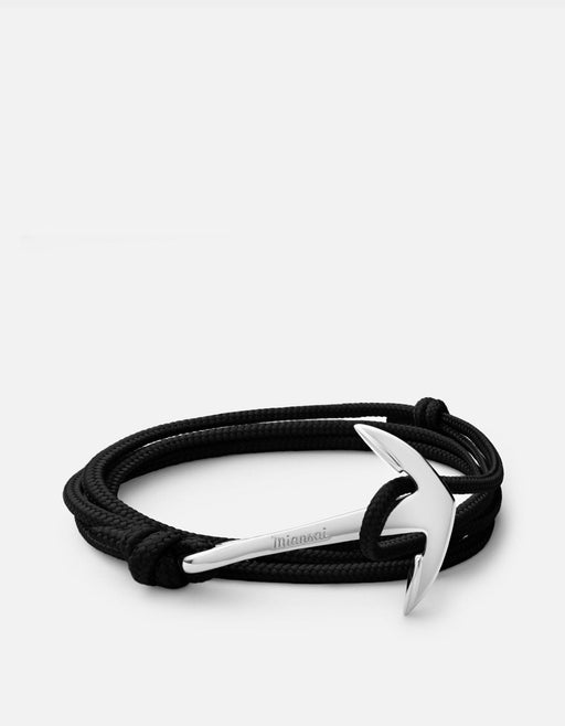 Miansai Hooks/Anchors Anchor Rope, Silver Solid Black / Stainless Steel / Monogram: No
