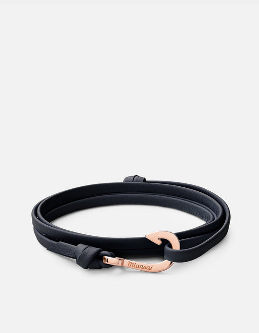 Miansai Hooks/Anchors Mini Hook Leather, Rose Navy Blue / Rose Plated / O/S