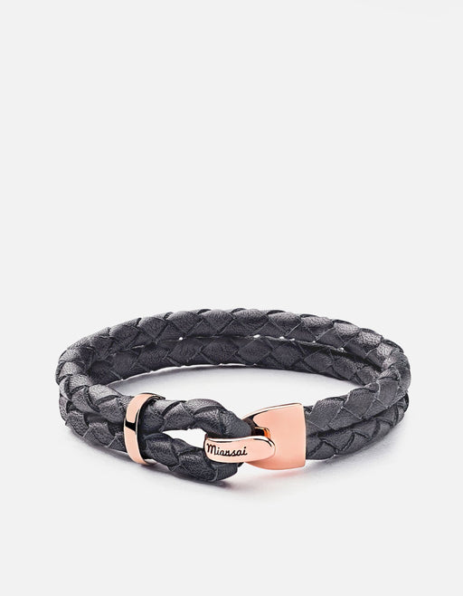 Miansai Bracelets Beacon Leather Bracelet, Rose Plated Steel / S
