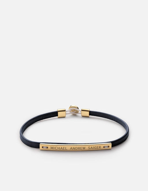 Miansai Bracelets Nexus ID Leather Bracelet, Gold Vermeil Navy Blue / S / Monogram: Yes
