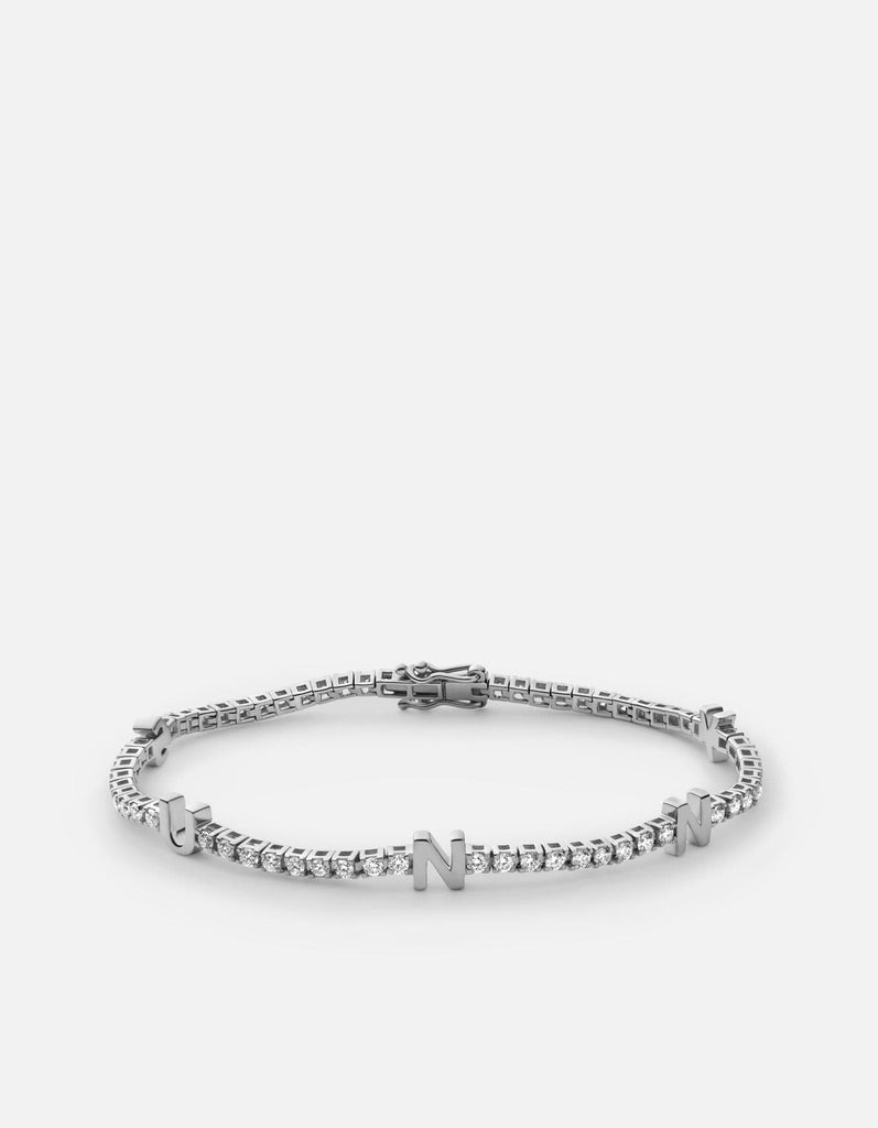 Miansai Signature Tennis Bracelet, 14k Gold Pavé Polished White 14k Gold/Pave/1 Letter / S / Monogram: Yes