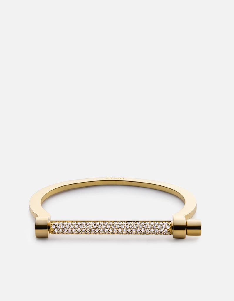 Miansai Cuffs Thin Modern Screw Cuff, 14k Gold Pavé Polished Gold/Pave / S