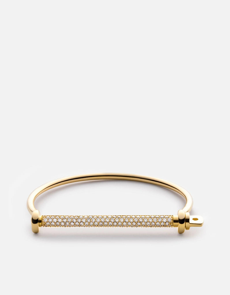 Miansai Cuffs Thin Screw Cuff, 14k Gold Pavé Bar Polished 14k Gold/Pave / S