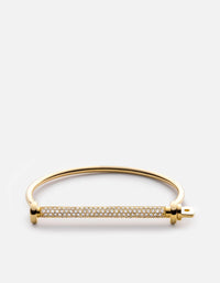 Miansai Cuffs Thin Screw Cuff, 14k Gold Pavé Bar Polished 14k Gold/Pave / S