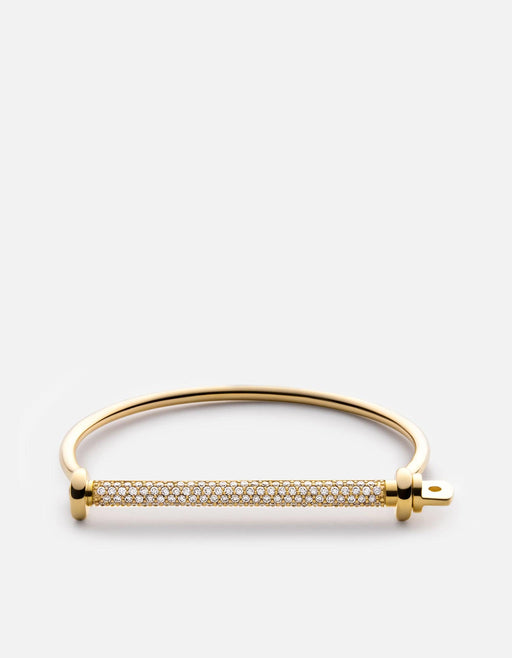 Miansai Cuffs Thin Screw Cuff, 14k Gold Pavé Bar Polished 14k Gold/Pave / S