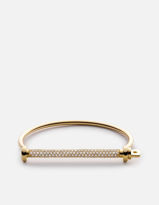 Miansai Cuffs Thin Screw Cuff, 14k Gold Pavé Bar Polished 14k Gold/Pave / S