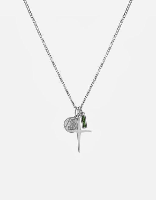 Miansai Necklaces Aegis Trilogy Agate Necklace, Sterling Silver Green / 21 in.