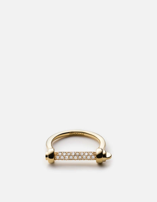 Miansai Rings Thin Screw Cuff Ring, 14k Gold Pavé Bar