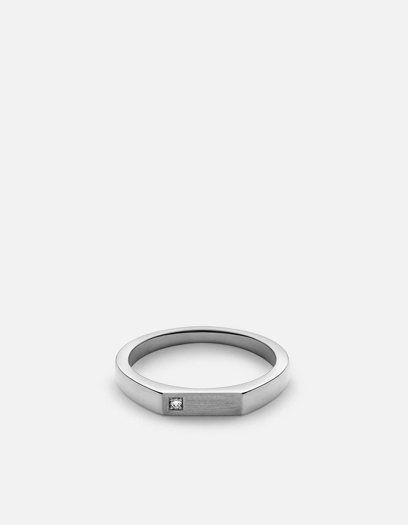 Miansai Rings Thin Geo Diamond Ring, Sterling Silver Polished Silver/Pave / 8
