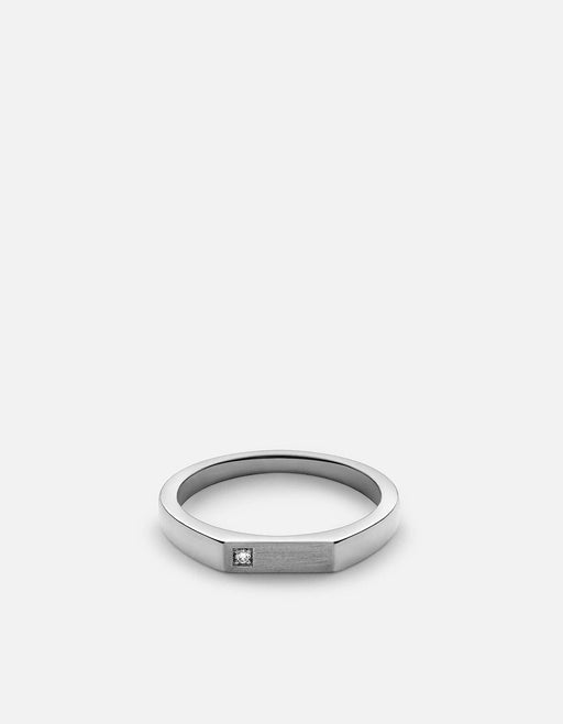 Miansai Rings Thin Geo Diamond Ring, Sterling Silver Polished Silver/Pave / 8