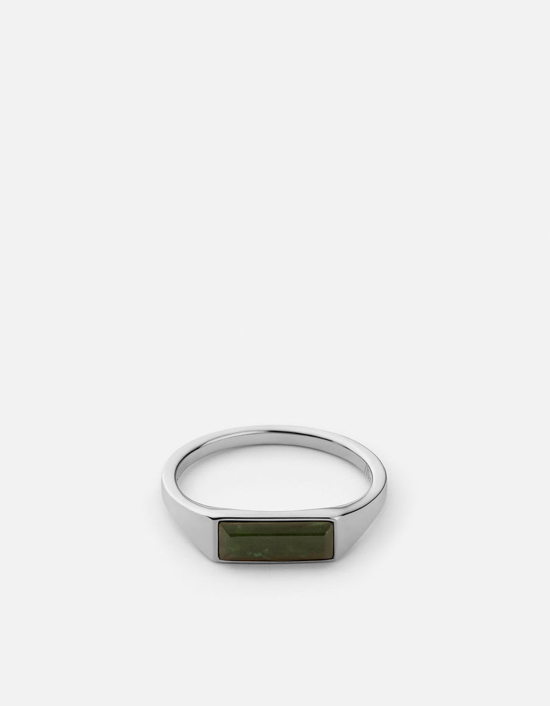 Miansai Rings Thin Lennox Jasper Ring, Sterling Silver Green / 8