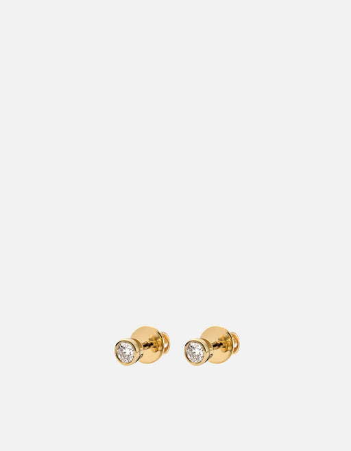 Miansai Earrings Mini Solitaire Studs, 14k Gold Pavé Polished Gold/Pave