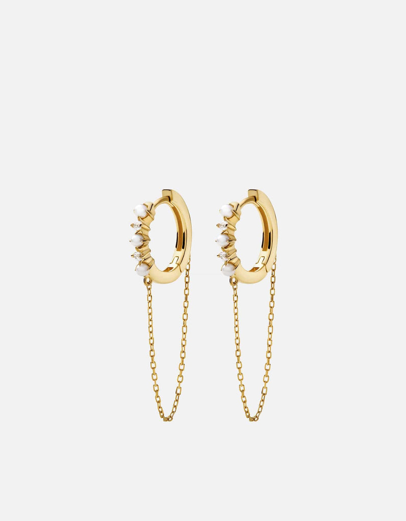 Miansai Earrings Calista Huggie Pearl Earrings, 14k Gold Pavé Polished Gold w/White Topaz / Pair