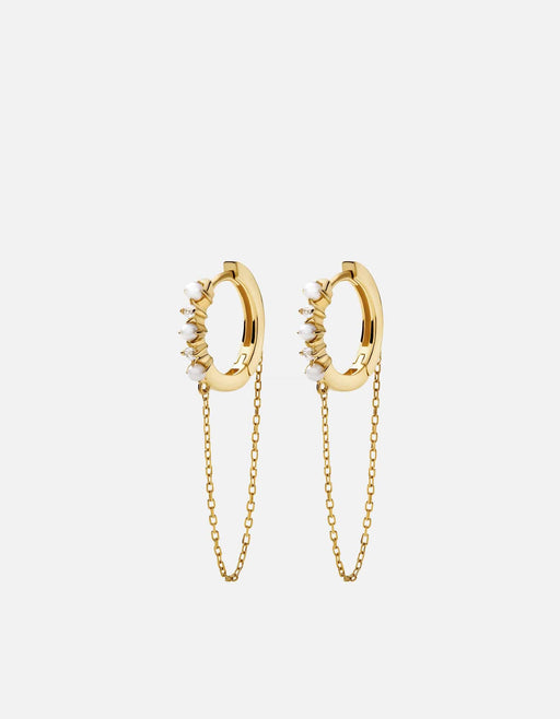 Miansai Earrings Calista Huggie Pearl Earrings, 14k Gold Pavé Polished Gold w/White Topaz / Pair