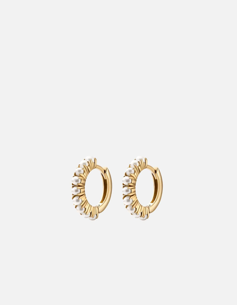 Miansai Earrings Maya Huggie Pearl Earrings, 14k Gold Polished Gold w/Pearls / Pair