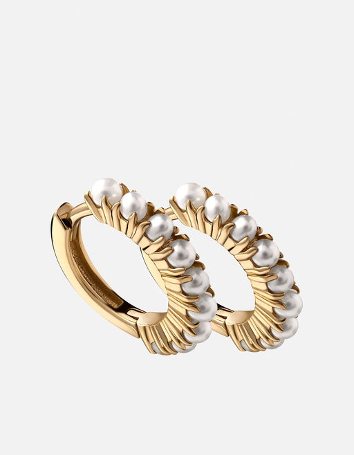 Miansai Earrings Maya Huggie Pearl Earrings, 14k Gold Polished Gold w/Pearls / Pair