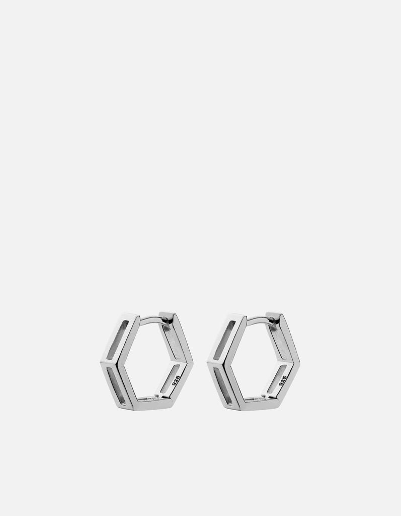 Miansai Earrings Hexa Huggie Earrings, Sterling Silver Polished Silver / Pair