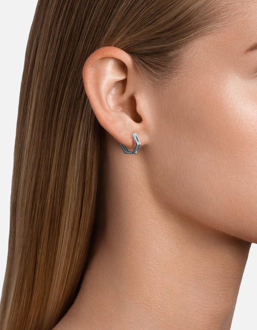 Miansai Earrings Hexa Huggie Earrings, Sterling Silver Polished Silver / Pair