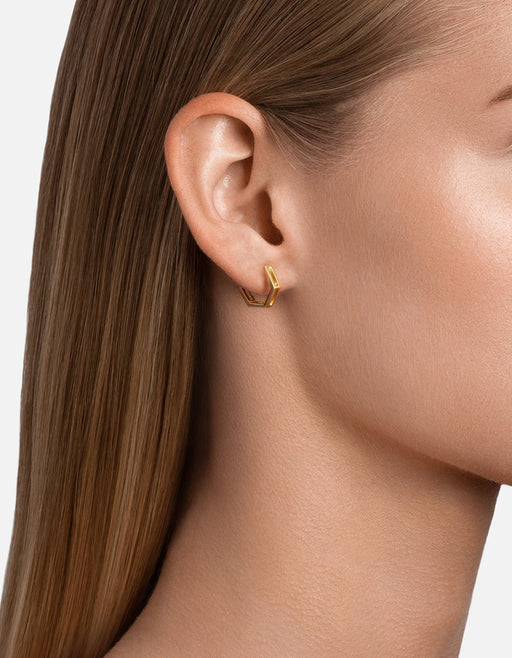Miansai Earrings Hexa Huggie Earrings, Gold Vermeil Polished Gold/Pair
